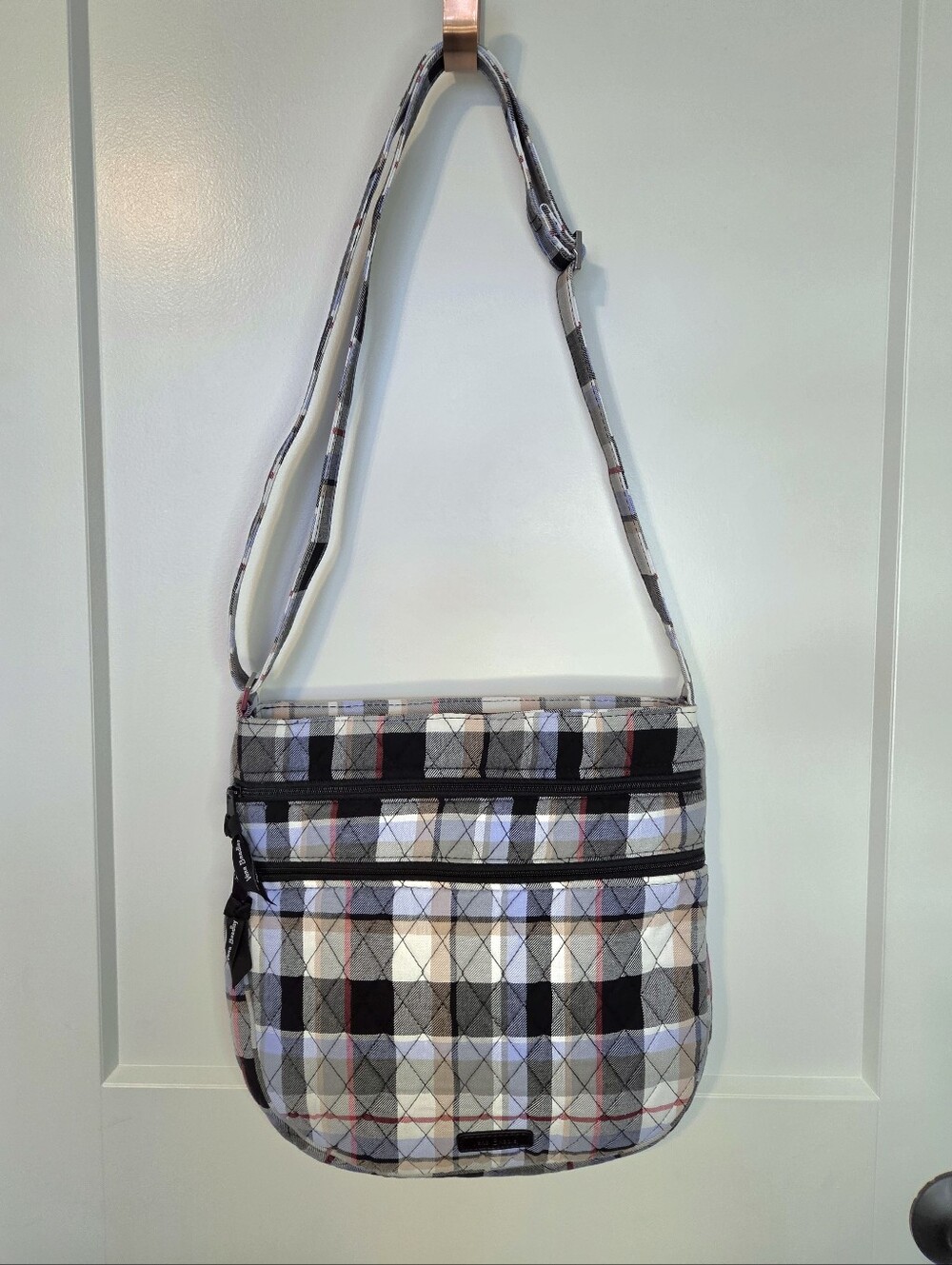 NWOT. Vera Bradley Quilted Multi-Check Crossbody in Gray, Black, Cream. #KC
